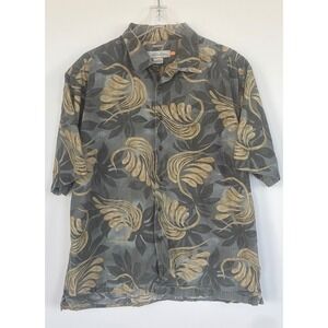 Quiksilver Edition Mens Grey Tan Tropical Leaf Print Comfort Fit Shirt Large